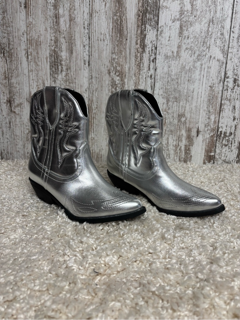 Soda Metallic Silver Western Mid-Calf Boots